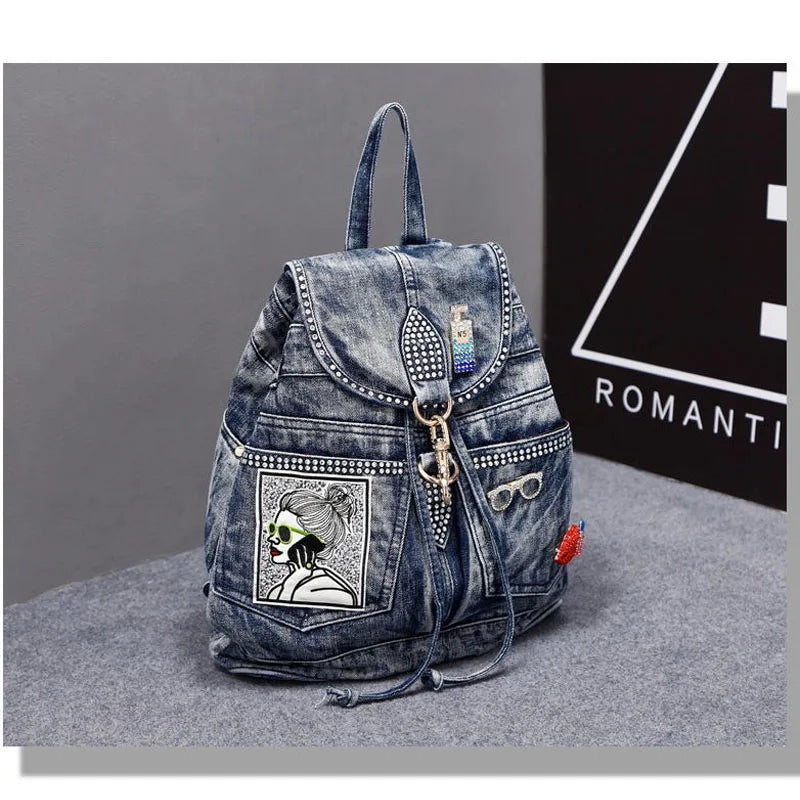 Large Denim Anti Theft Casual Travel Backpack for Women