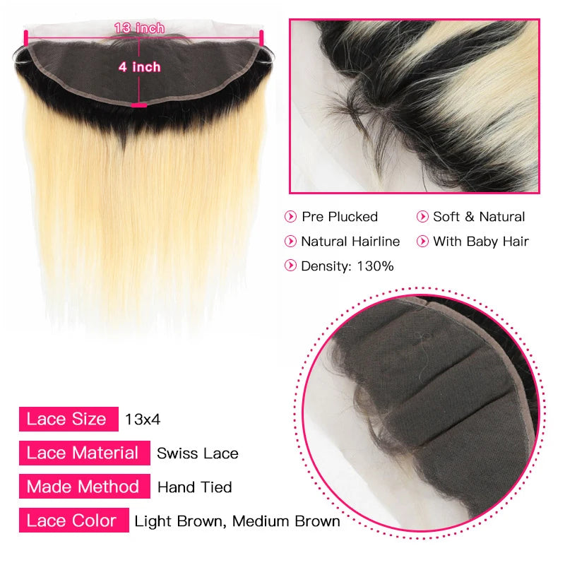 Dark Root Blonde Ombre Straight Hair Bundles With Lace Frontal For Women