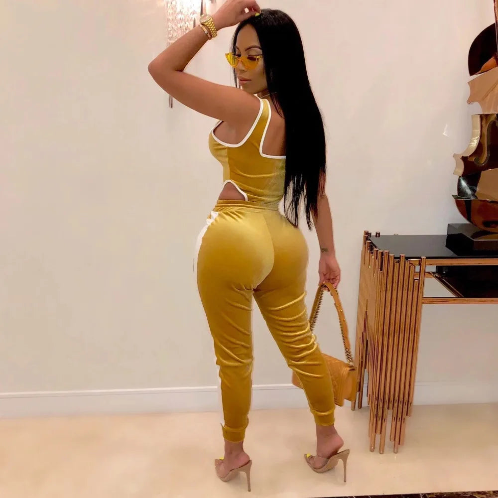 Velvet V-Neck Two Piece Top and Pants Set for Women