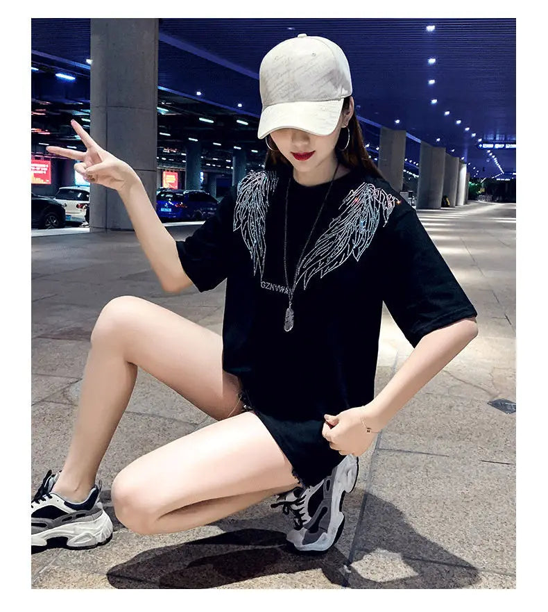 Fashion Women's T-shirt For Summer Short Sleeve Pulovers Midi Loose Clothes Casual Graphic Aesthetic Cotton Tops Korean T Shirt