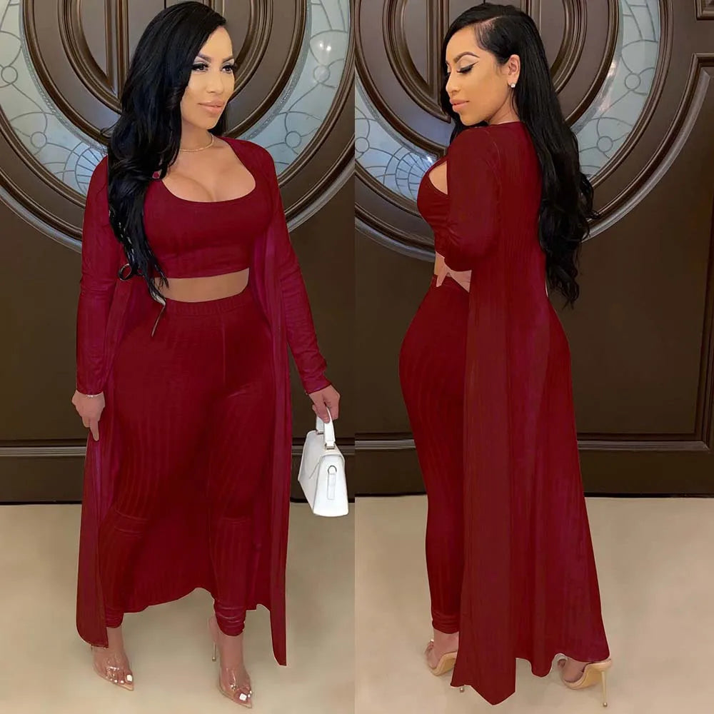 Slim Knit Three Piece Summer Lounge Outfit Set for Women
