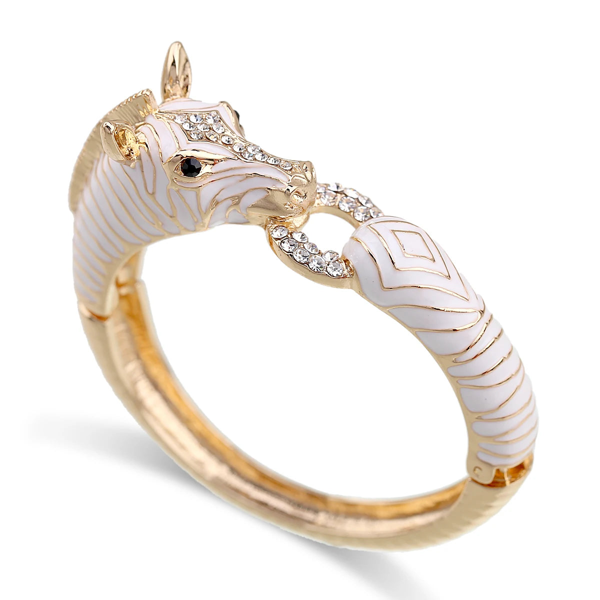 Gold Plated Crystal Zebra Style Cuff Bracelet for Women