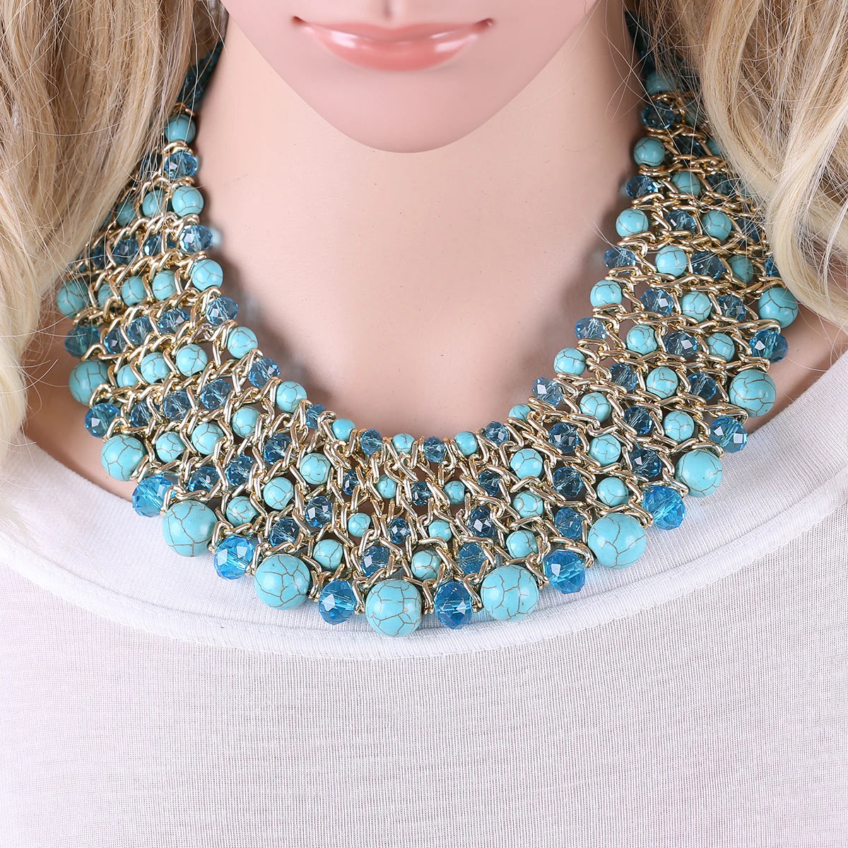 Bohemian Crystal Beaded Statement Necklace for Women