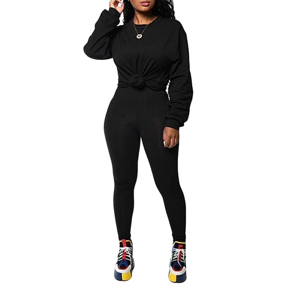 Casual Knit Sweater Top and Pencil Pants Set for Women