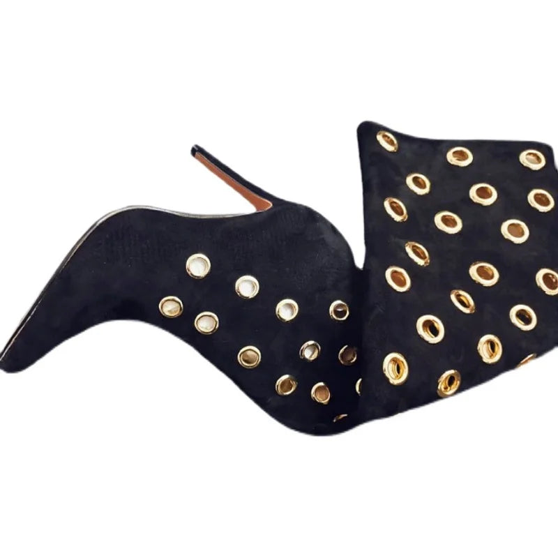 Suede Knee High with Metal Hollow Detailing Boots for Women
