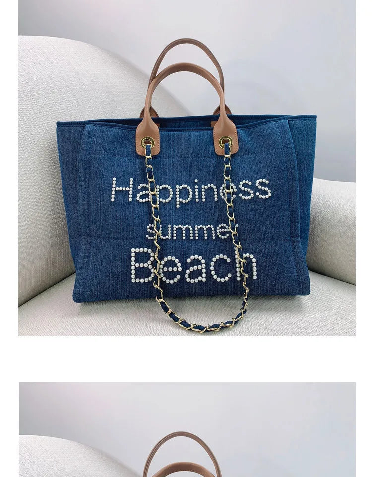 New Women Tote Bag Fashion Canvas Large Handbag Chains Genuine Leather Shoulder Bags Ladies Big Messenger Bag Shopping Bag
