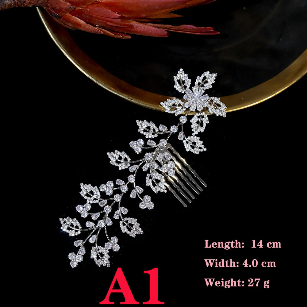 Sparkling Crystal Zirconia Bridal Tiara Hair Comb for Women