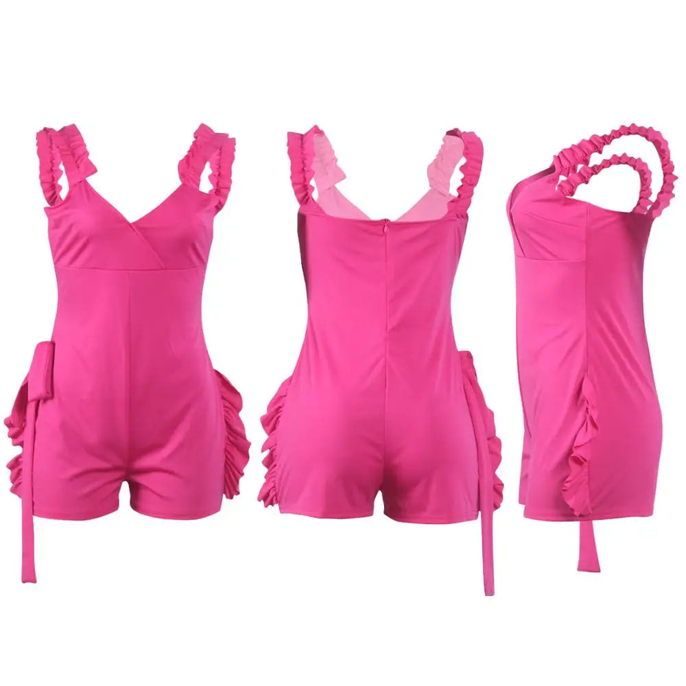 Ruffle Bow Crop Top and High Waist Shorts Set for Women
