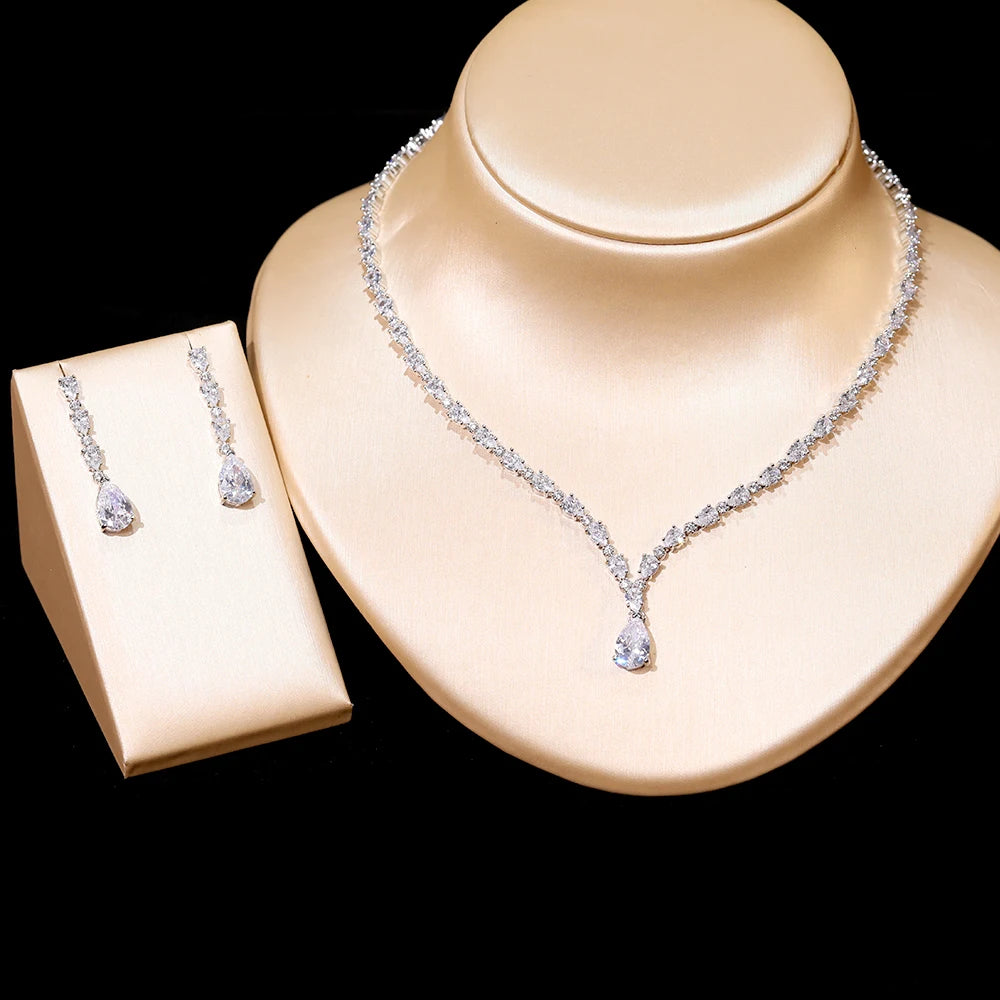 Cubic Zirconia Water Drop Wedding Jewelry Set for Women