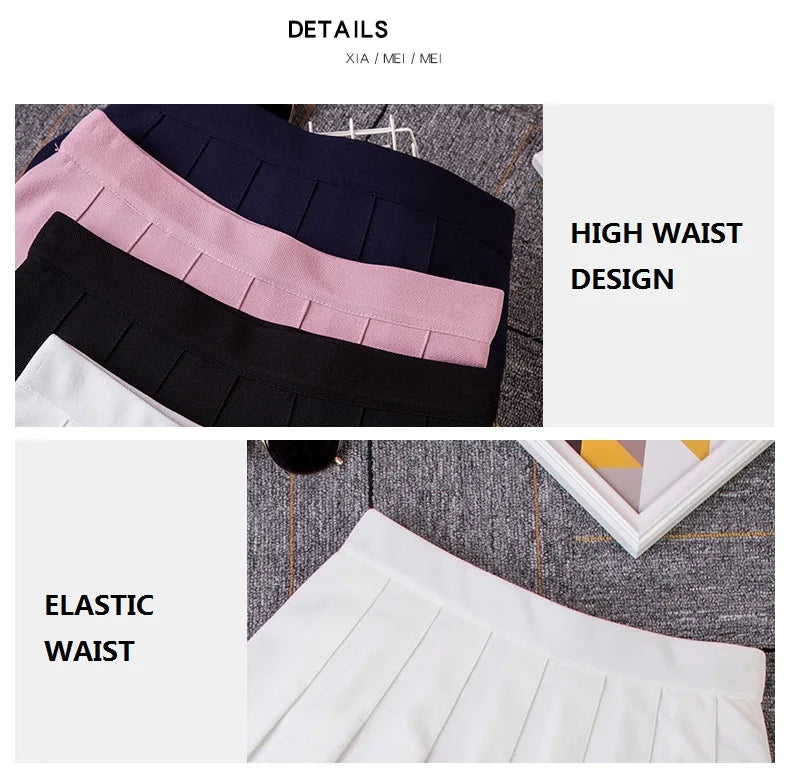 Black Heart Embroidery Pleated Mini Skirt Women Summer Girl High School Student Skirt Sweet High Waist Skirt Aline Saia Feminina