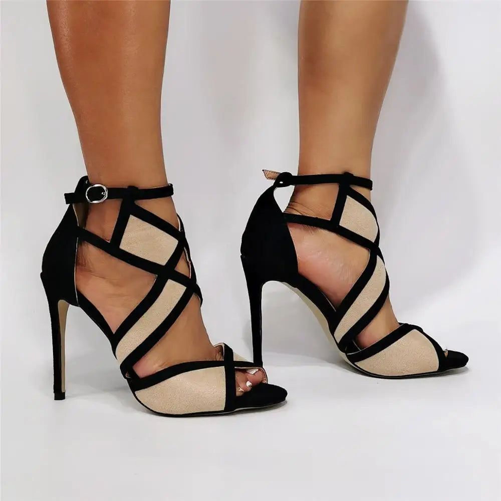 Contrast Color Peep Toe High Heel Sandals For Women