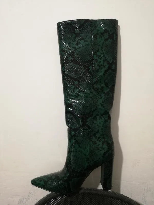Pointed Toe Slip On Leather Knee High Boots for Women