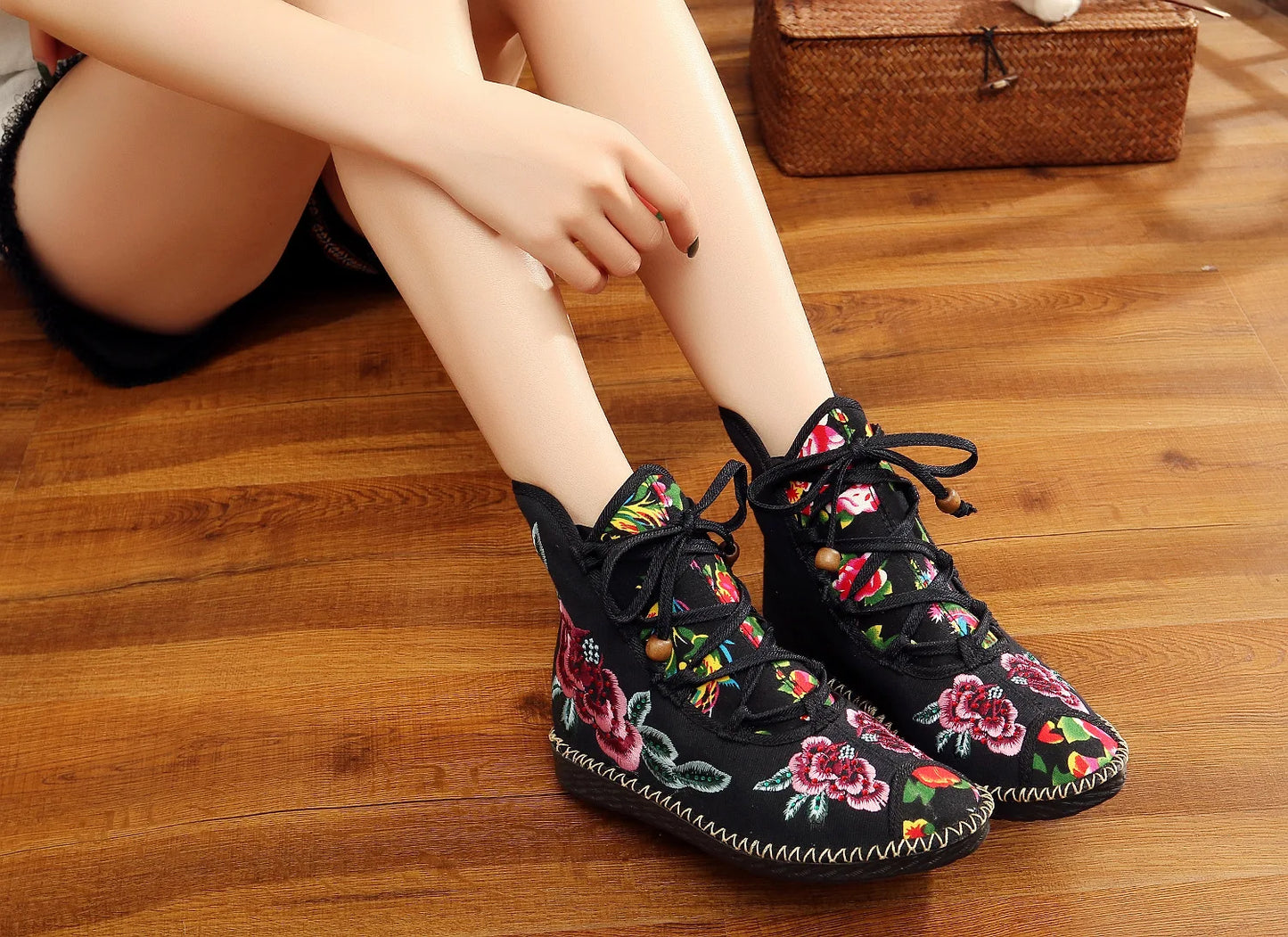 Vintage Floral Canvas Wedge Boot