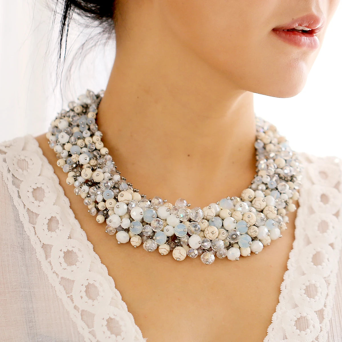 Double Layer Turquoise Bead Statement Necklace for Women