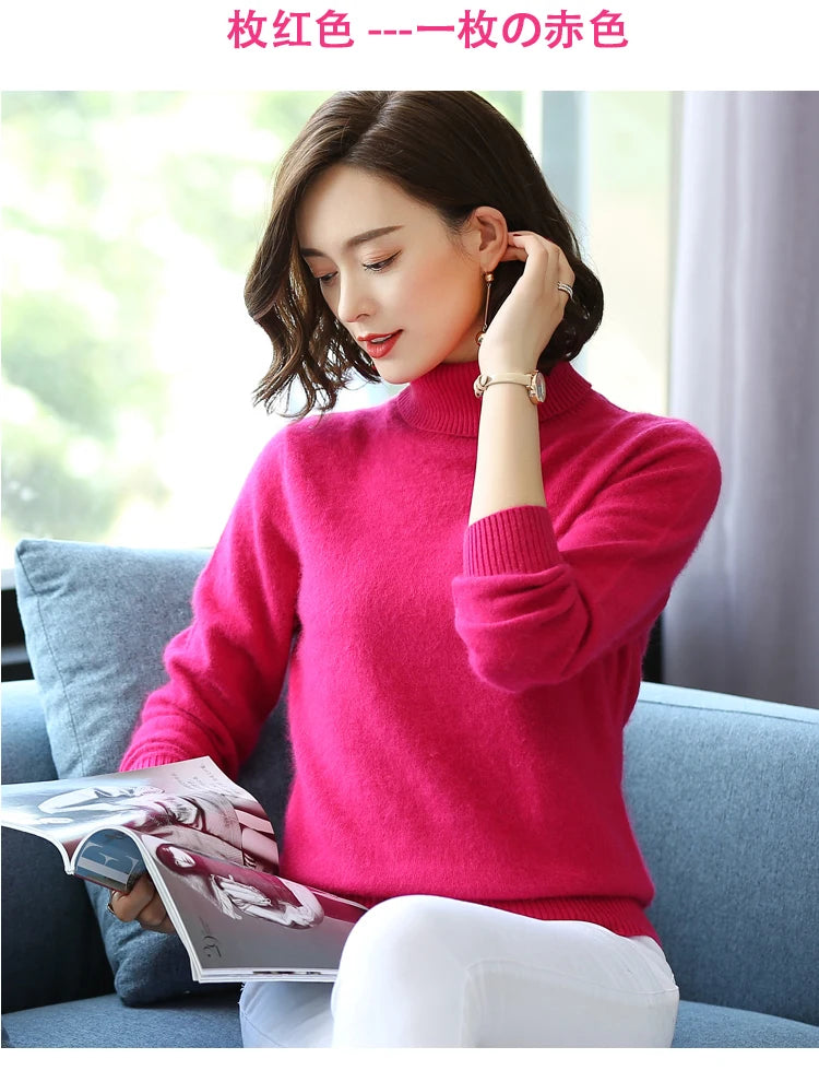Warm High Collar Heavyweight Knit Pullover Sweater for Women