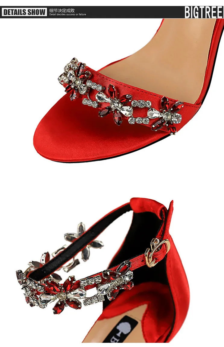 Rhinestone Open Toe Stiletto Heel Sandals for Women