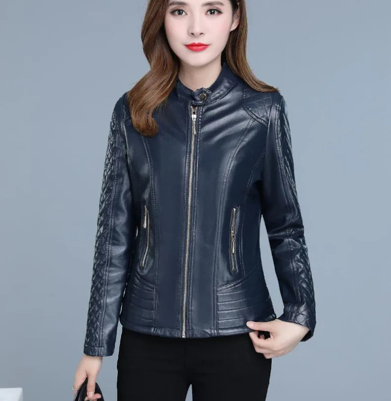 Slim Fit Cropped Faux Leather Coat