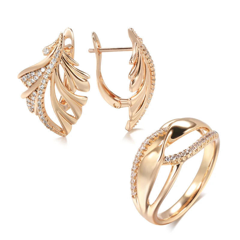 Rose Gold Leaf Earring And Ring Set