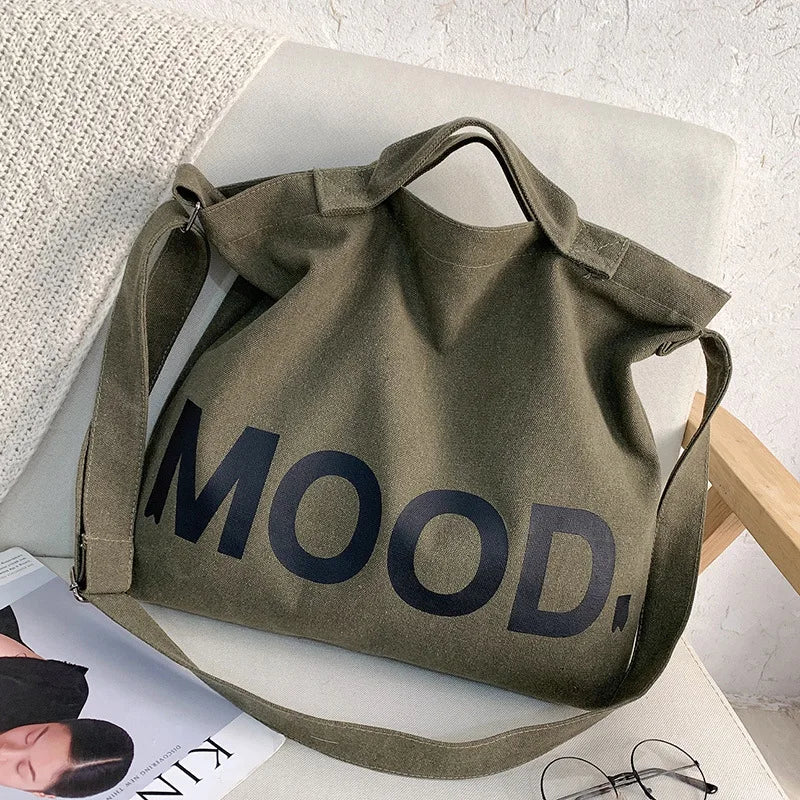 Fashion Letters Printing INS Class Shoulder Bags Large Capacity Canvas Handbags Zipper Closure Book Bag