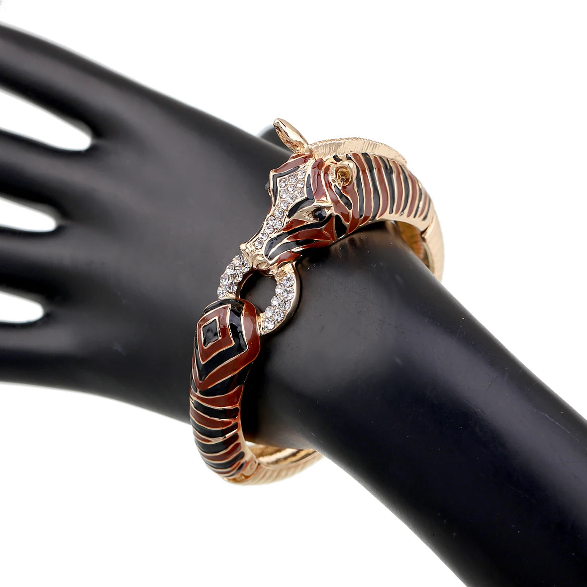 Gold Plated Crystal Zebra Style Cuff Bracelet for Women