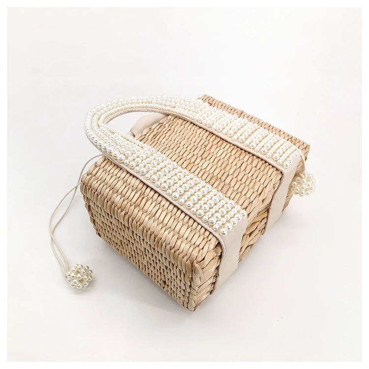 Delicate Handwoven Beaded Straw Tote Bag for Women