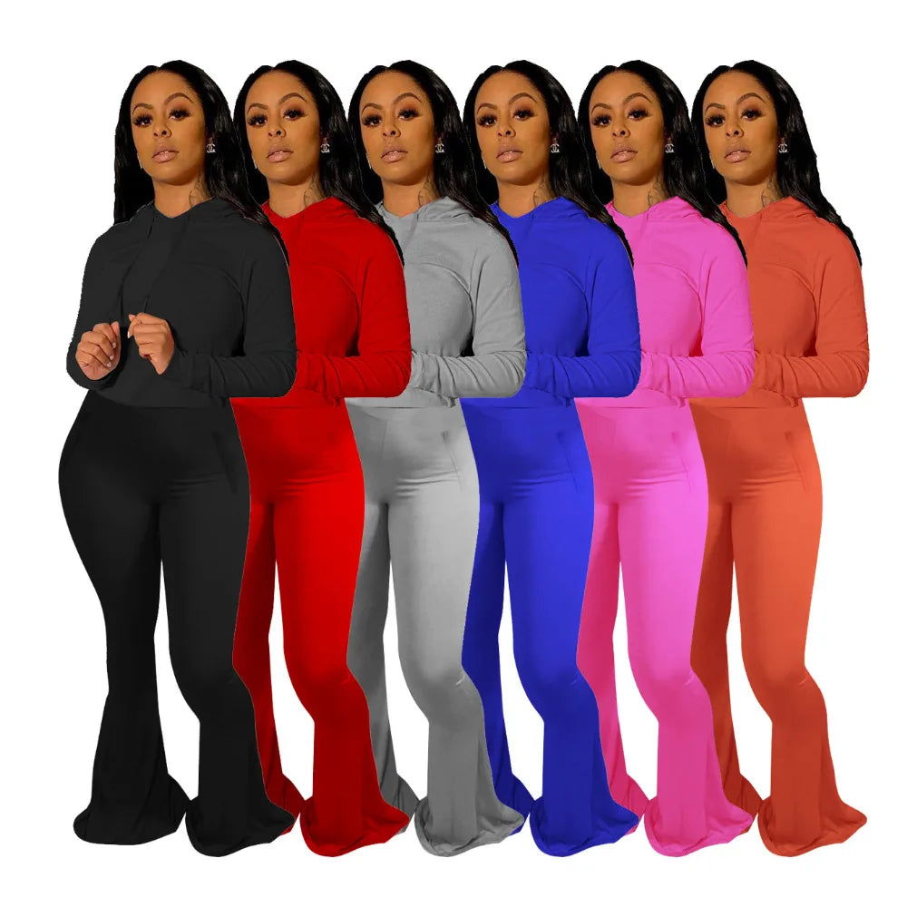Regular Fit Hooded Wide Leg Tracksuit Set For Women