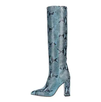 Pointed Toe Slip On Leather Knee High Boots for Women