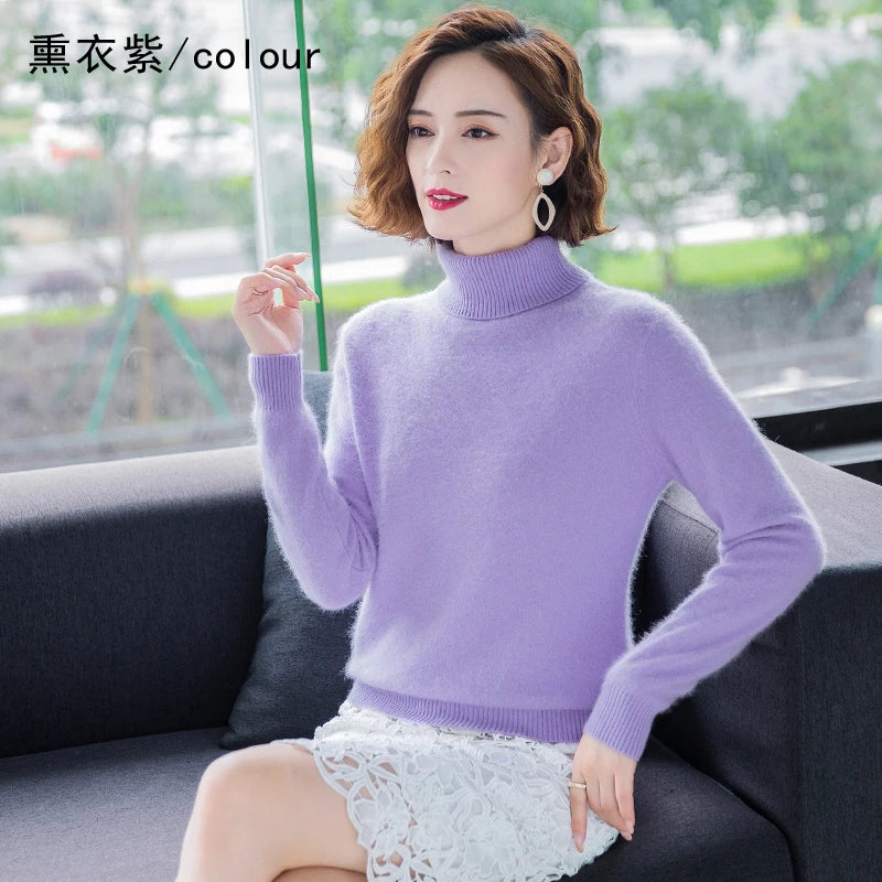 Warm High Collar Heavyweight Knit Pullover Sweater for Women