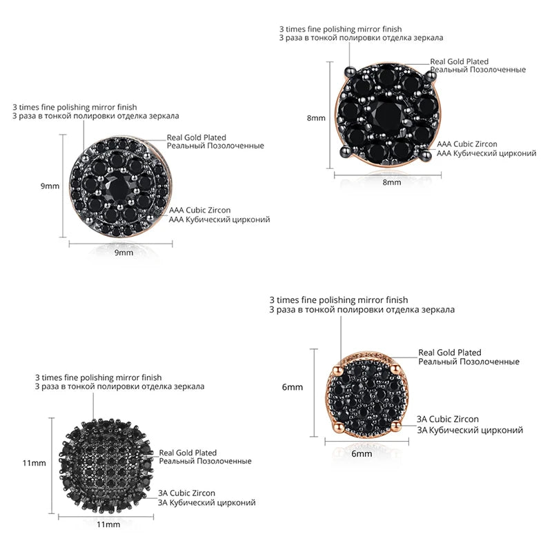 Black Zircon Rose Gold Stud Earrings