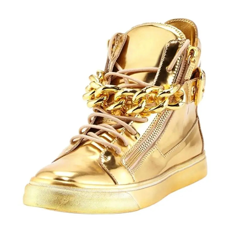 Metallic Chain Lace Up Casual Leather Flats for Women