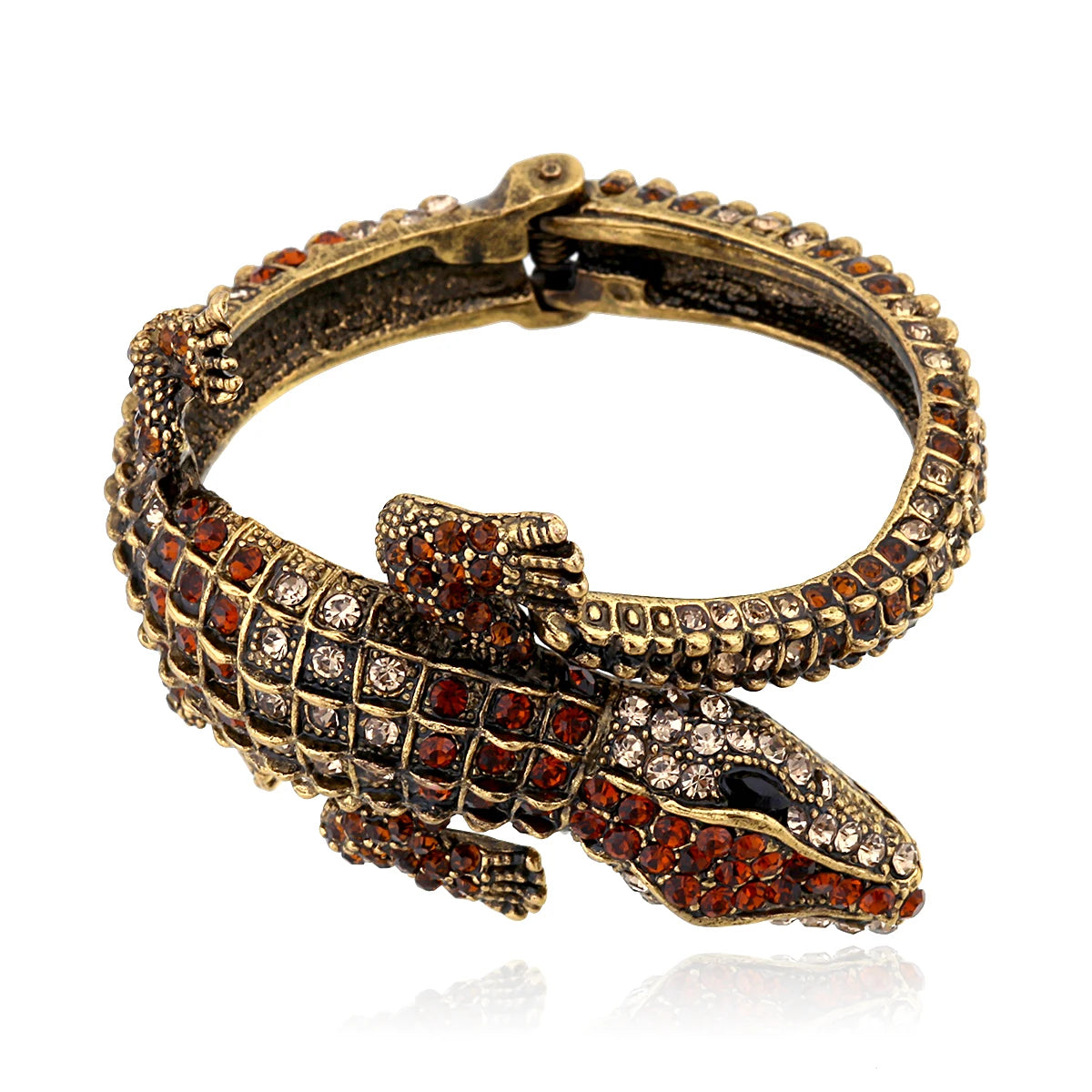 Vintage Crocodile Rhinestone Cuff Bracelet for Women