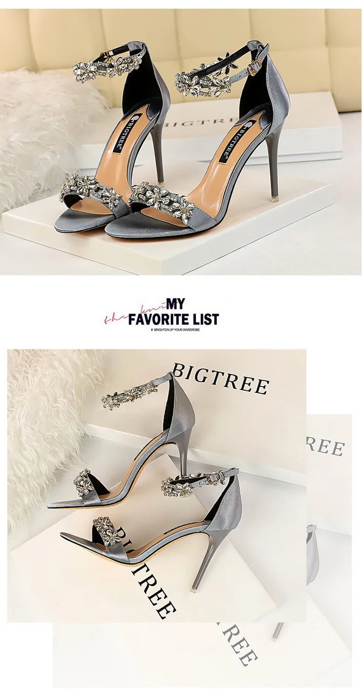 Rhinestone Open Toe Stiletto Heel Sandals for Women
