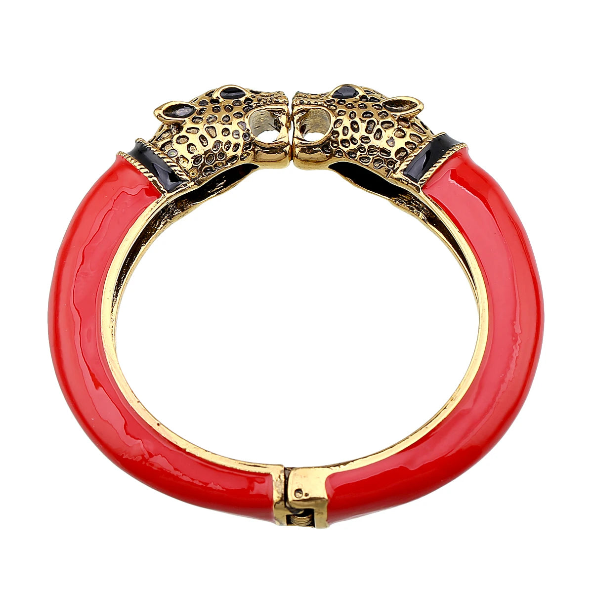 Double Leopard Head Enamel Cuff Bracelet for Women