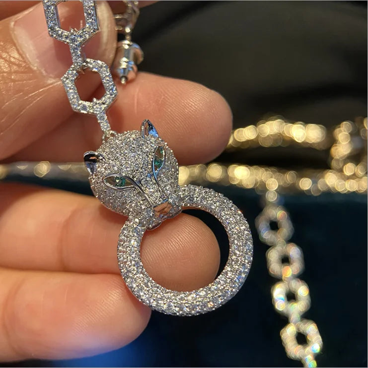 Leopard Zircon Earrings Necklace And Bracelet Set for Women