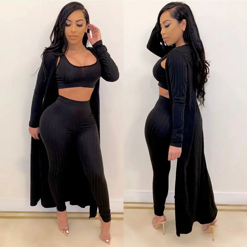 Slim Knit Three Piece Summer Lounge Outfit Set for Women