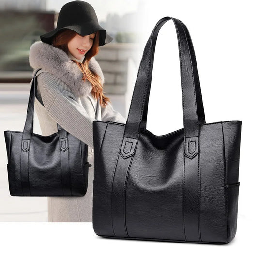 2024 Fashion Women Solid Color Shoulder Bag Soft Pu Leather Commute Large Capacity Casual Tote Handbag for Female