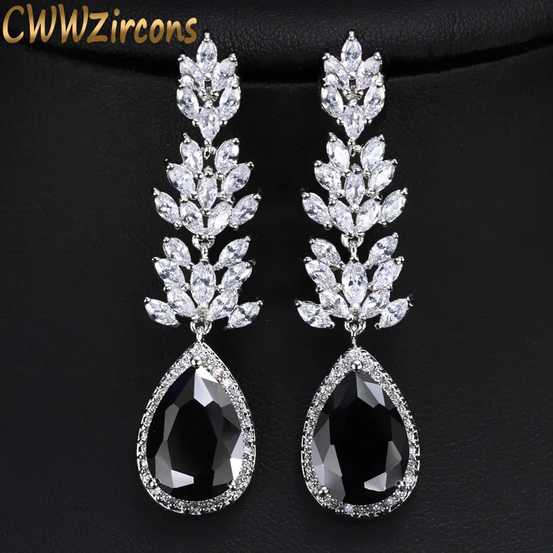 Long Black Crystal Drop Earrings