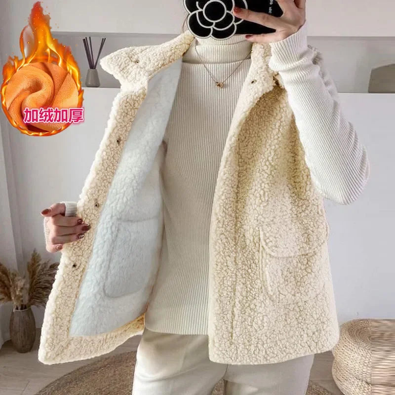 Faux Lamb Wool Thick Velvet Thickened Vest Jacket Female 2022 Autumn Winter Ladies Korean Outwear Waistcoat Vest Tops Women Warm