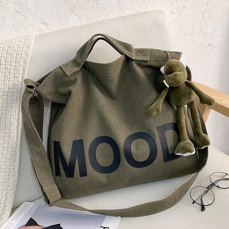 Fashion Letters Printing INS Class Shoulder Bags Large Capacity Canvas Handbags Zipper Closure Book Bag
