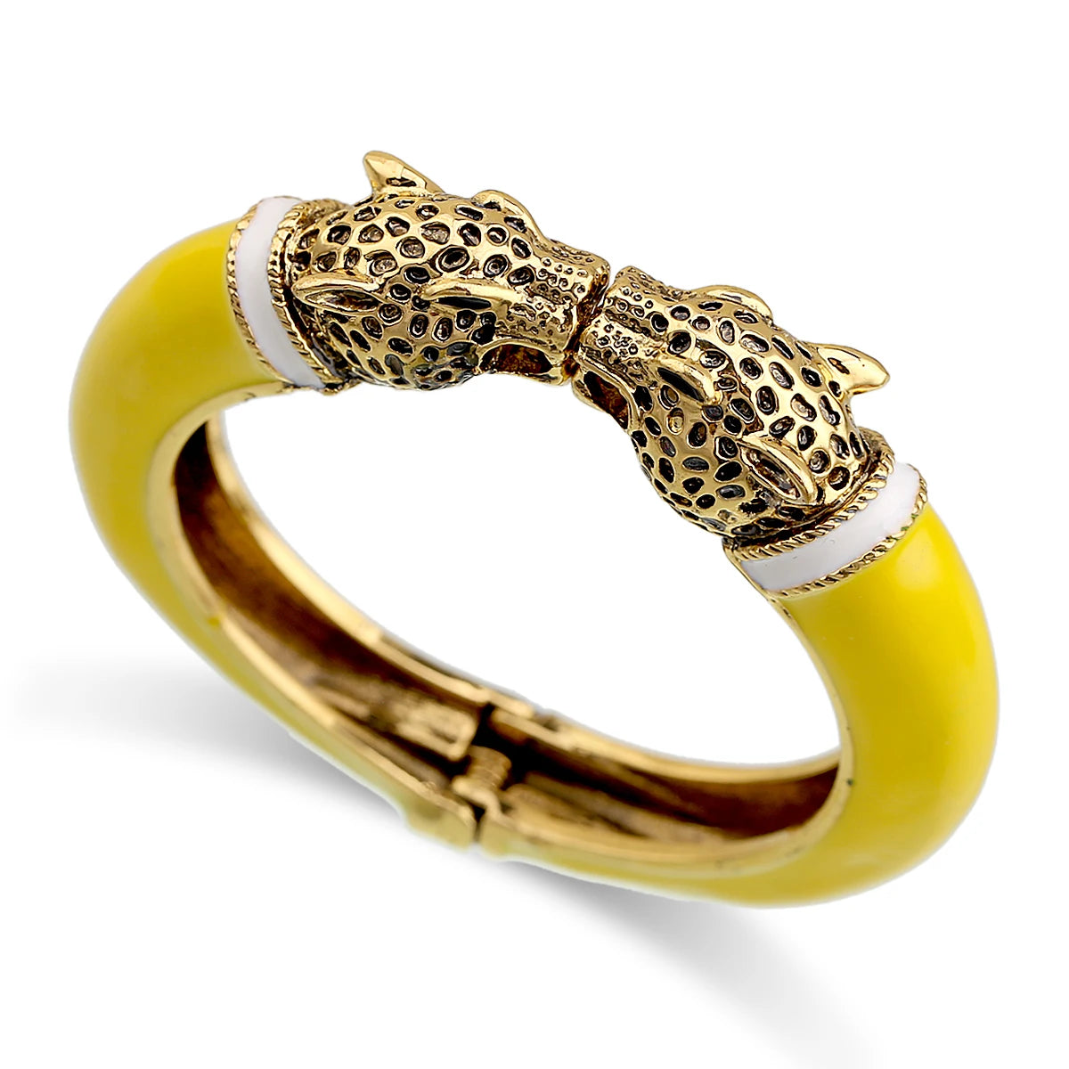 Double Leopard Head Enamel Cuff Bracelet for Women
