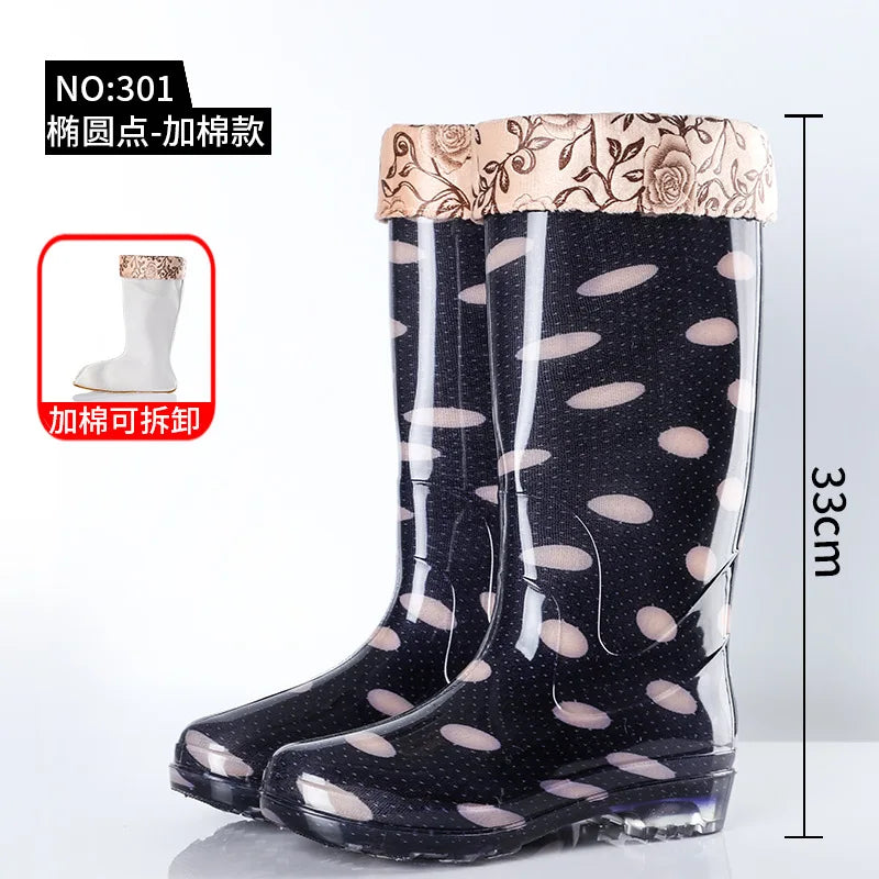 Warm Floral Platform Rain Boots