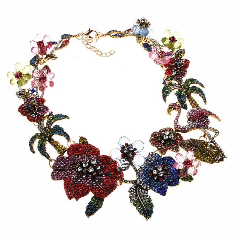 Colorful Rhinestone Flamingo Statement Necklace for Women