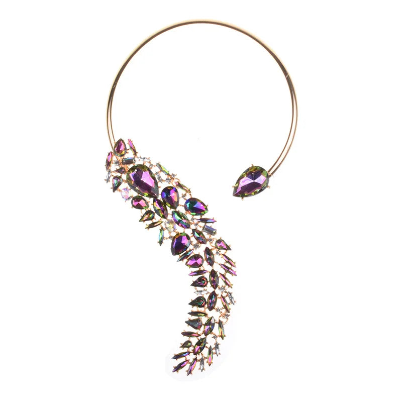 Green Crystal Open Collar Choker Necklace for Women