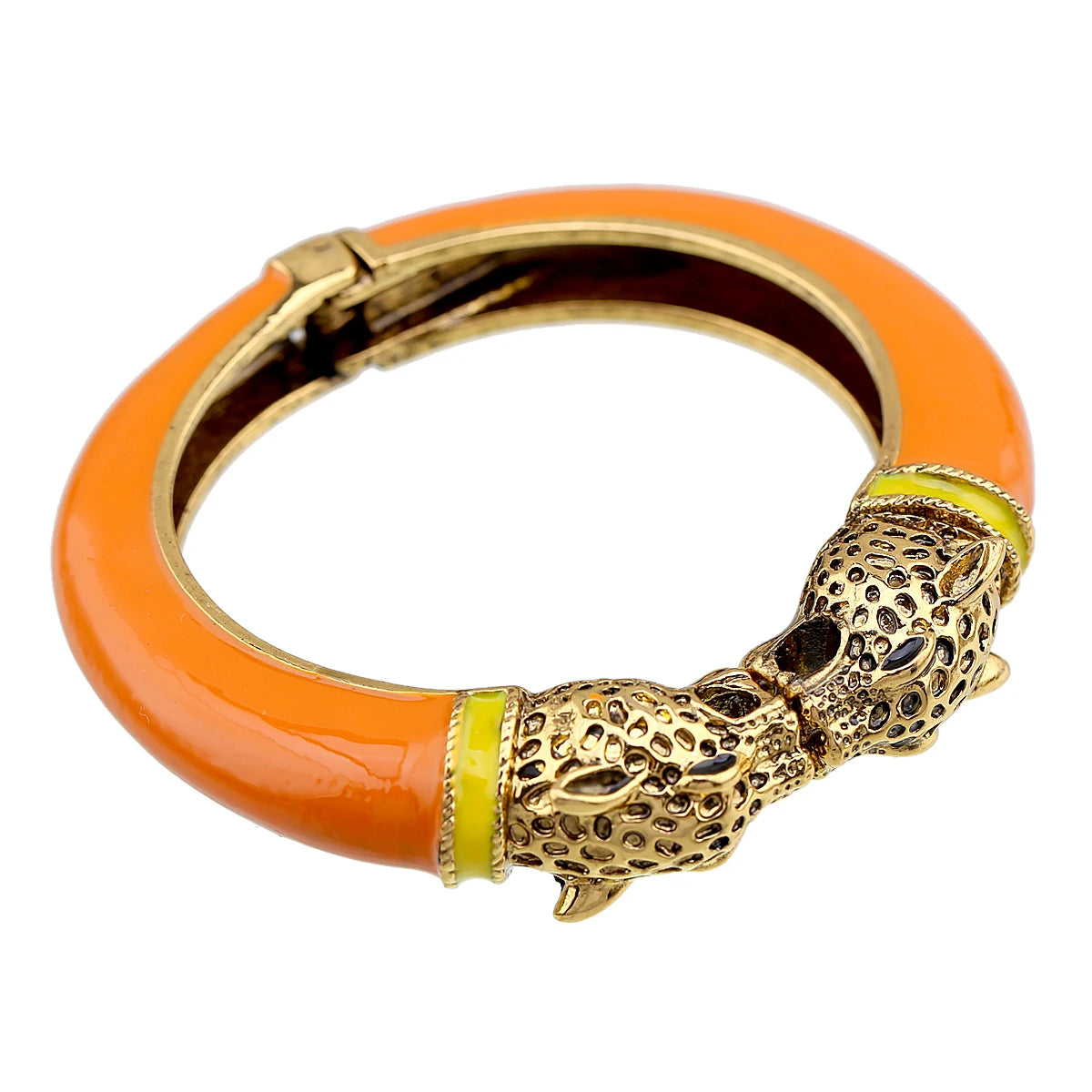 Double Leopard Head Enamel Cuff Bracelet for Women