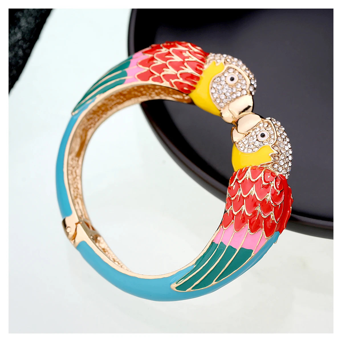 Statement Double Macaw Enamel Cuff Bracelet for Women