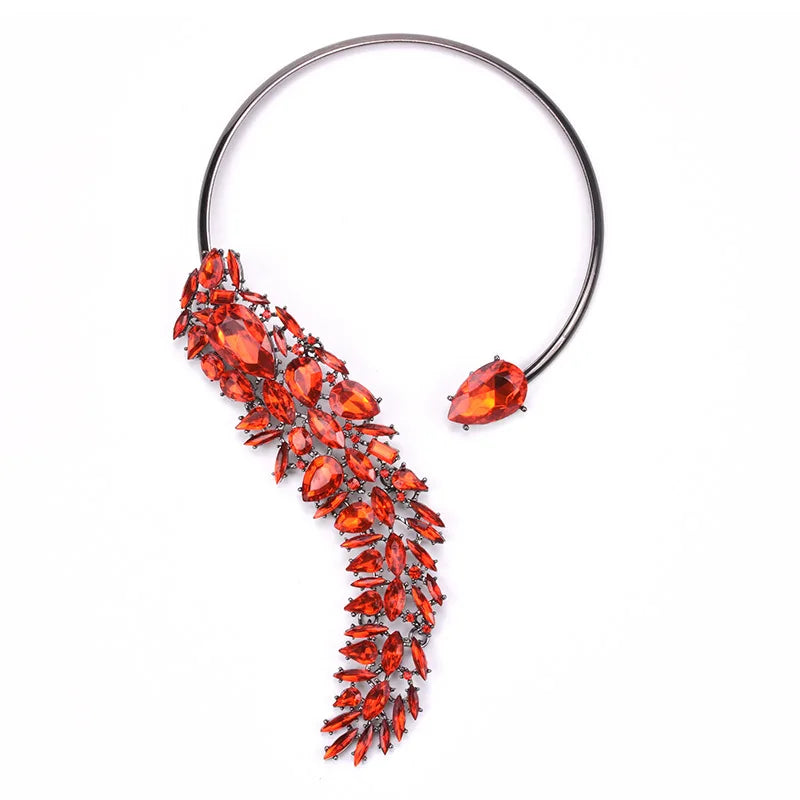 Green Crystal Open Collar Choker Necklace for Women
