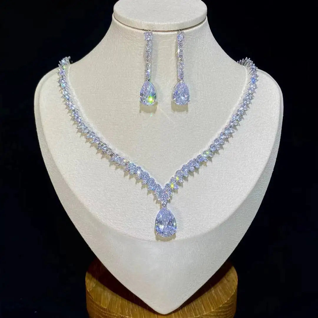 Bridal Water Drop Crystal Necklace And Earring Set For Women
