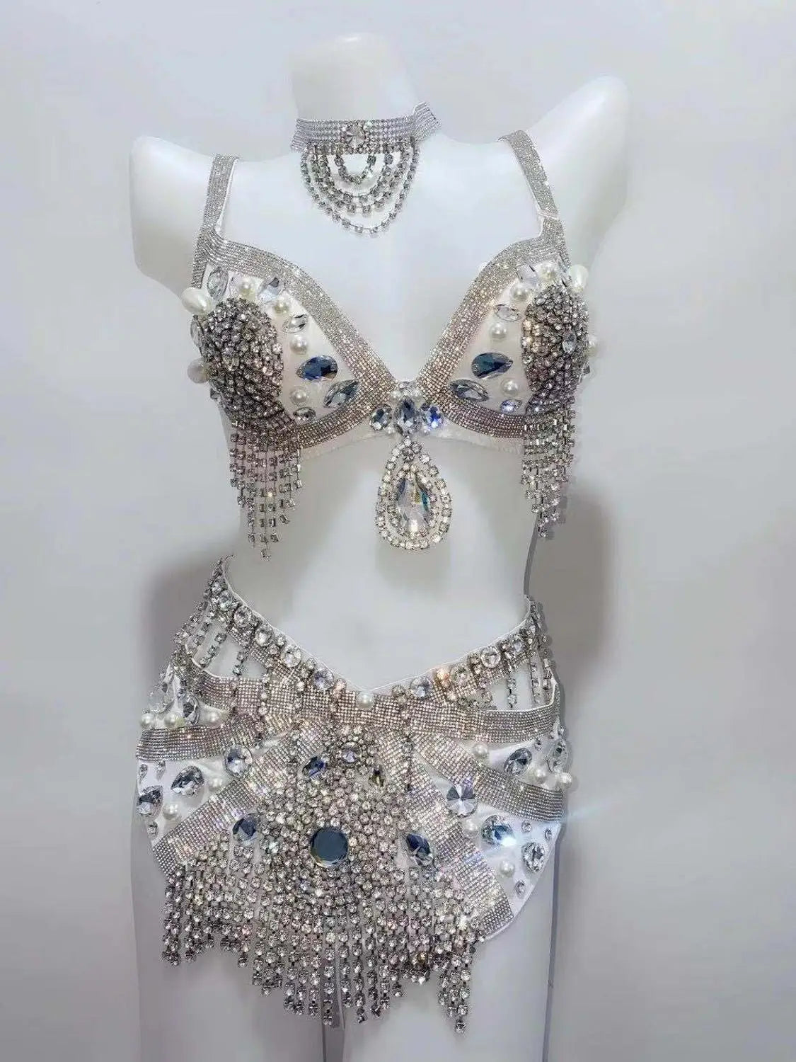 Gold Rhinestone Belly Dance Bikini Costume for Women