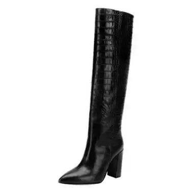 Pointed Toe Slip On Leather Knee High Boots for Women
