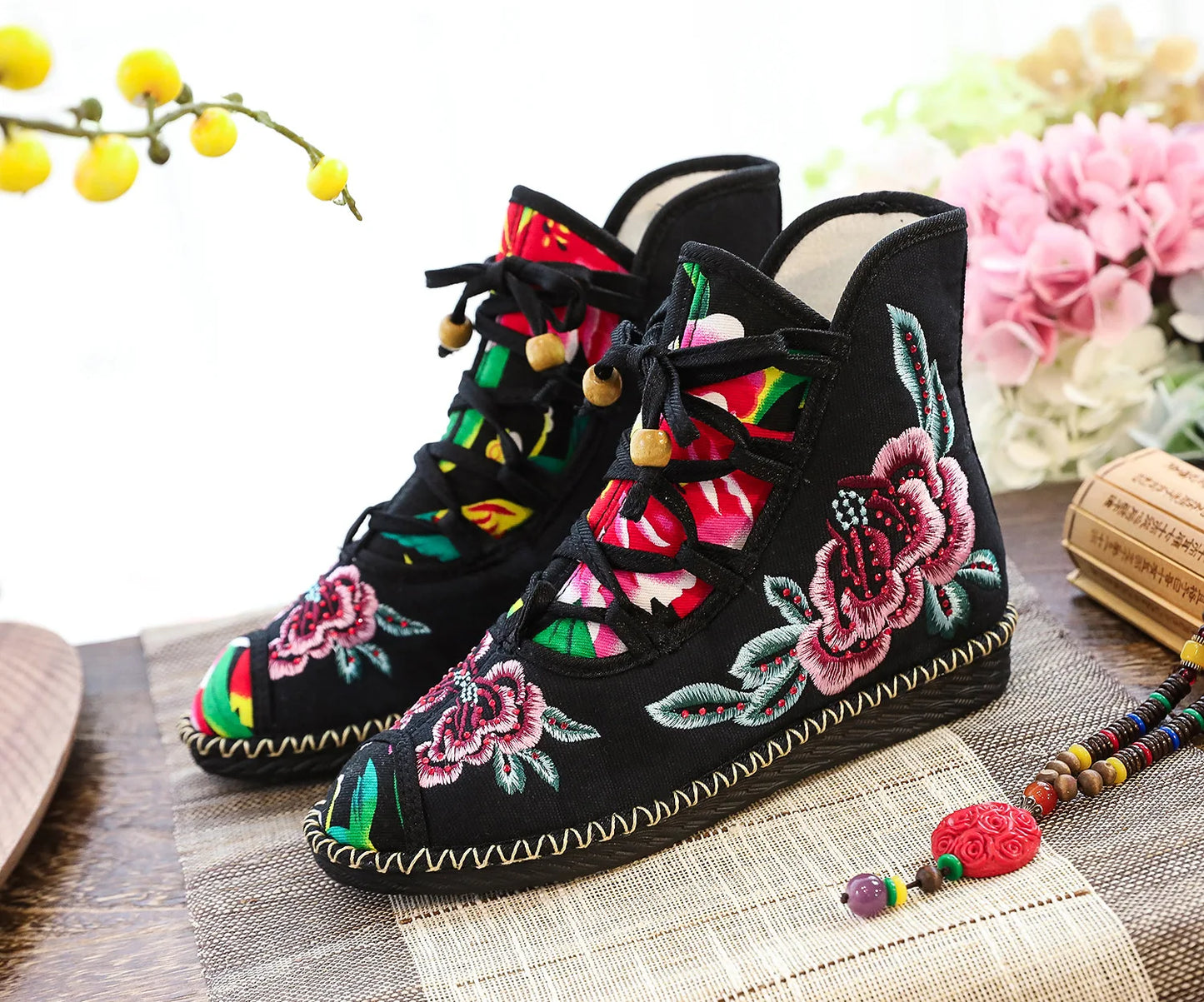 Vintage Floral Canvas Wedge Boot